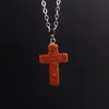 Moda DIY Naturalny Kryształ Kamień Handmade Cross Charms Naszyjniki dla kobiet Mężczyźni z łańcuchami Biżuteria