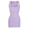 HIGH STREET est Designer Dress Women's Sleeveless Lion Buttons Square Collar Tank 210521