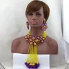 Orecchini Collana Costume grazioso Set di gioielli africani Giallo/Viola Braccialetto di cristallo da sposa nigeriano ALJ629