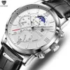Lige Top Brand Luxury Clock Casual Leather 24hour Księżyc Faza Mężczyźni Zegarek Sport Wodoodporny Zegarek Kwarcowy Mężczyzna Chronograph + Box 210517