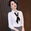 Chiffon Professional Shirt Women Long Sleev Spring Slim Temperament Gray Blouses Office Ladies Formal Work Tops White 210604