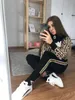 Höst Spring Womens Tracksuit Set Print Leopard Stickad Two Piece Sets Dräkt Kvinnors Fashion 210507