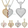 UPDATE Hip Hop Copper Cubic Zircon Broken 18K Gold Heart Necklace Jewelry Set 60cm Chains Combination Joint Hearts Pendant Diamond Iced Out Necklaces for Women Men