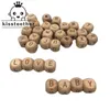 Wooden Teething Accessories 100pc 12mm Square Shape Beech Wood Letter Beads DIY Jewelry Alphabet Baby Teether 220108