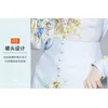 Summer Ladies Chiffon 2 Pieces Stand Collar Lantern Sleeve Blouse Shirts + Hight Waist Blue Flower Print Short Skirt Set 210514