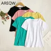 Summer Simple and Versatile Candy Color Round Neck Short-sleeved Slim Slimming Short T-shirt Top Women 210507