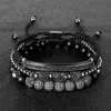 Brins perlés Punk Hommes Bijoux En Acier Inoxydable Or Noir Cristal Zircone Pavé Bracelet Pierre Naturelle Macramé Bracelet Réglable S Fawn22