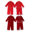 キッズ服100％コットンプレーンかわいい赤いパジャマ冬のフリルベビーガールクリスマスブティックホームウェアフルスリーブPJ 211109