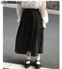 Primavera otoño estilo preppy mujeres falda larga de cintura alta de talla grande sólido Jupe Longo elegante Vintage gris negro faldas plisadas para mujer 210331