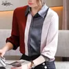 Fashion Elegant Silk Blouse Women Casual Vintage Clothing Long Sleeve Striped Female Shirts Plus Size Tops 13406 210508