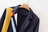 [EWQ] automne doux Blazer femmes veste Patchwork à lacets dames costume Style coréen contraste rayures bureau manteau 211019