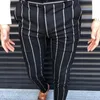 Мужские брюки Формальный полосатый карандаш мода офис работы тощая кнопка длинные брюки Slim Fit Business Support Bigsweety