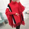 Versione coreana del maglione a collo alto da donna pullover di media lunghezza allentato mantello di grandi dimensioni con camicia a pipistrello con frange 210427