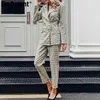 Beavant Elegancka Plaid Kobiety Blazer Spodnie Casual Jesień Zima Streetwear Kobiet Spodnie Wysokiej Talii Biuro Damskie Spodnie Garnitury 210709