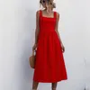 Sommar Elegant Strand Robe Midi Dress Kvinnor U-Neck Sexig Rem Sexig Backless Party Red Dresses Women Vestidos de Fiesta 210514