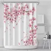 Tenda da doccia rosa fiori di ciliegio fiori di pesco sfondo bianco ragazza bagno schermo in tessuto poliestere impermeabile con set di ganci 211119