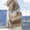 Mujeres cálidas chaqueta con capucha de invierno cremallera casual remiendo suelto abrigo de moda faux piel parka vellón cordón talla grande