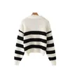 TRAF Dames Mode Gestreepte Polo Kraag Losse Knit Sweater Retro Lange Mouw Pullover Streetwear 2111103