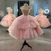 Бальные платья Розовая чайная длина Туту Clound для выпускного вечера с открытыми плечами и бисером на шнуровке Корсет Топ Принцесса Вечернее платье в арабском стиле Wea210S