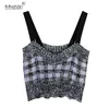 Donne Sweet Fashion Patchwork Ploid Croppeted Camis Top Vintage Straps Wide senza schiena Tops Female Chic Camisole 210531