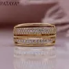 PATAYA 585 Rose Gold Wedding Luxury Hollow White Natural Zircon Women Rings Engagement Party Unusual Fashion Jewelry