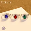 Czcity Princess Diana William Kate Ruby Emerald Sapphire Bröllopsförlovning Ringar för Kvinnor 925 Sterling Silver Fine Smycken 210701