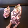 Girls Shoes 2020 Baby Girl Bow Spring, Summer, And Fall Flower Sequins Leather Princess 1-6years X0703