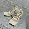 Mode Merk Vrouw Pumps Sexy Hollow Mesh Zomer Sandalen Hoge Hakken Vierkante Teen Enkel Veterschoenen Vrouwen Feestjurk Schoenen