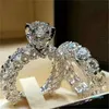 Fedi nuziali Anello in pietra di cristallo maschile femminile di lusso Set vintage in argento 925 Promessa di fidanzamento per uomini e donne