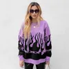 Streetwear Fire Print Femme Pulls tricotés Dames Automne Hiver Flamme Pull surdimensionné Femme Pulls Top Jumper 210415