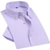 Summer Mens Dress Shirt Diamond Buttons Casual White Short Sleeve Luxury High Collar Slim Fit Stylish Business 210714