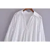 Toppies été Blouses robes coton blanc évider brodé Mini robe à manches longues 210412