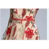 ファッションデザイナーロングマキシドレス女性のラウンドネックメッシュの花刺繍ビンテージエレガントパーティES 210520