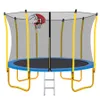 安全エンクロージャーの子供のための12フィートのトランポリンネットバスケットボールフープと梯子の簡単なアセンブリラウンド屋外レクリエーショントランポリンアメリカA15