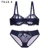 Nouvelle mode broderie Lingerie ensemble femmes soutiens-gorge C D tasse grande taille sous-vêtements Sexy noir Transparent soutien-gorge et culotte s Lace265I