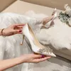 Sparkly CrystallsBridal Shoes Women Pumpar Point Toe Shoes Beading Thin High Heels White Red Grehow Anti-Scid Dress Wedding Bride Shoes Al9696