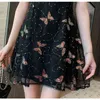 Summer Women Short Sleeve Square Collar Butterfly Embroidery Fashion Casual Black Mesh Mini Dresses Girl Elegant Party Dress 210515