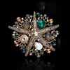 New Big Vintage Luxury Mermaid Turtle Starfish Animal Brosches Guldfärg Alloy Pearl Crystal Brosch Lady Party Pins Presenter