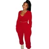 Womens Tracksuits Roupas 2 Piece Conjunto Nova Moda V-Neck Mesh Splicing Cor Sólida Solto Elástico Queda e Spring Sportswear