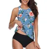 Costume da bagno da donna Sexy con lacci Due pezzi Plus Size Floral Halter Tankini Set Boyshort Costume da bagno a vita alta Bikini Beachwear