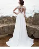 Summer Beach Millanova 2019 Sexig Sheer Lace Appliqued A Line Wedding Dresses Half ärmar Högdelad chiffong Billiga brudklänningar7390949