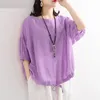 Sommarkonst Style Kvinnor Batwing Sleeve O-Neck T-shirt Drawstring Design Bomull Lös Tee Femme Toppar Stor storlek M121 210512