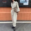 L Höst Långärmad Lapel Kvinnor Casual Jumpsuits High Waist Corduroy Rompers Overaller Solid Office Lady 210525