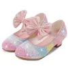 Niñas Zapatos de cuero Princesa Niños Arco Redondo Soft-Sole Big Kids High Heel Crystal Single Party 220301