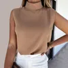 Kvinnor Fashion Casual Mock Neck TshirtsSleeveless Tee Tops Summer Tee-Shirt Solid Casual T-Shirt 210716