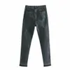 ZA Women Dark Color High-waist Jeans Featuring Design On The Front Zip Fly And Metal Top Button Fastenin Tight Pants 210602