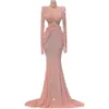 Elegant Sequined Formal Evening Dresses With Long-sleeve Ruched Satin Robe de mariée Mermaid Prom Party Gowns Custom Made