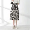 Koreaanse Daisy Chiffon Gedrukt Vrouwen Midi Rokken Hoge Taille Casual Slanke Vrouwelijke Lange Rok Vintage Zomer Mode Dames Bodems 210421