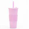 Copo de Boba de Boba de Boca Dupla Smoothie Reutilizável Smoothie Smoothie Cup com palhas e manga anti-deslizante de silicone