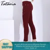 Tataria Skinny Donne Jeans con perle perline perline sottile allungamento della caviglia lunghezza push up per donna perline denim pants jean femme 210514